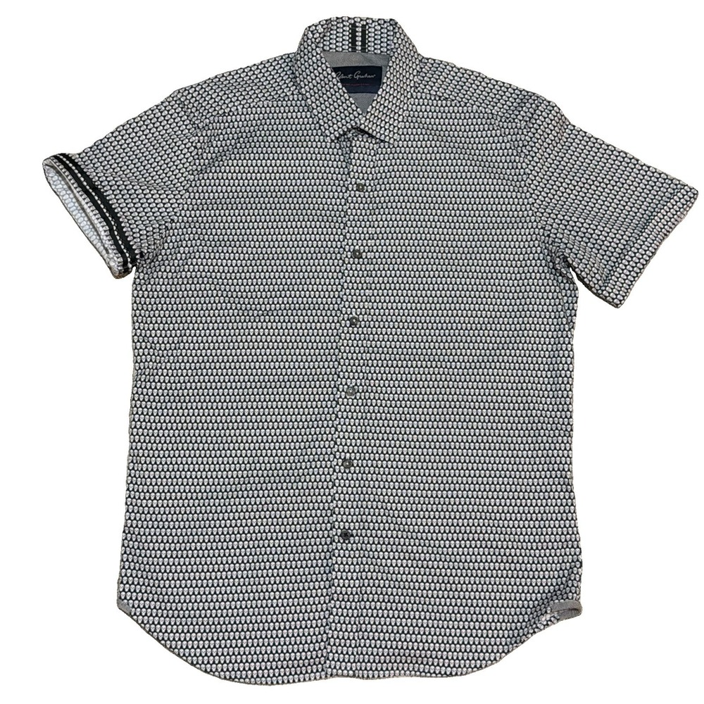 Robert Graham Shirt Mens L Skull Print Black White Short Sleeve Tailored Stretch